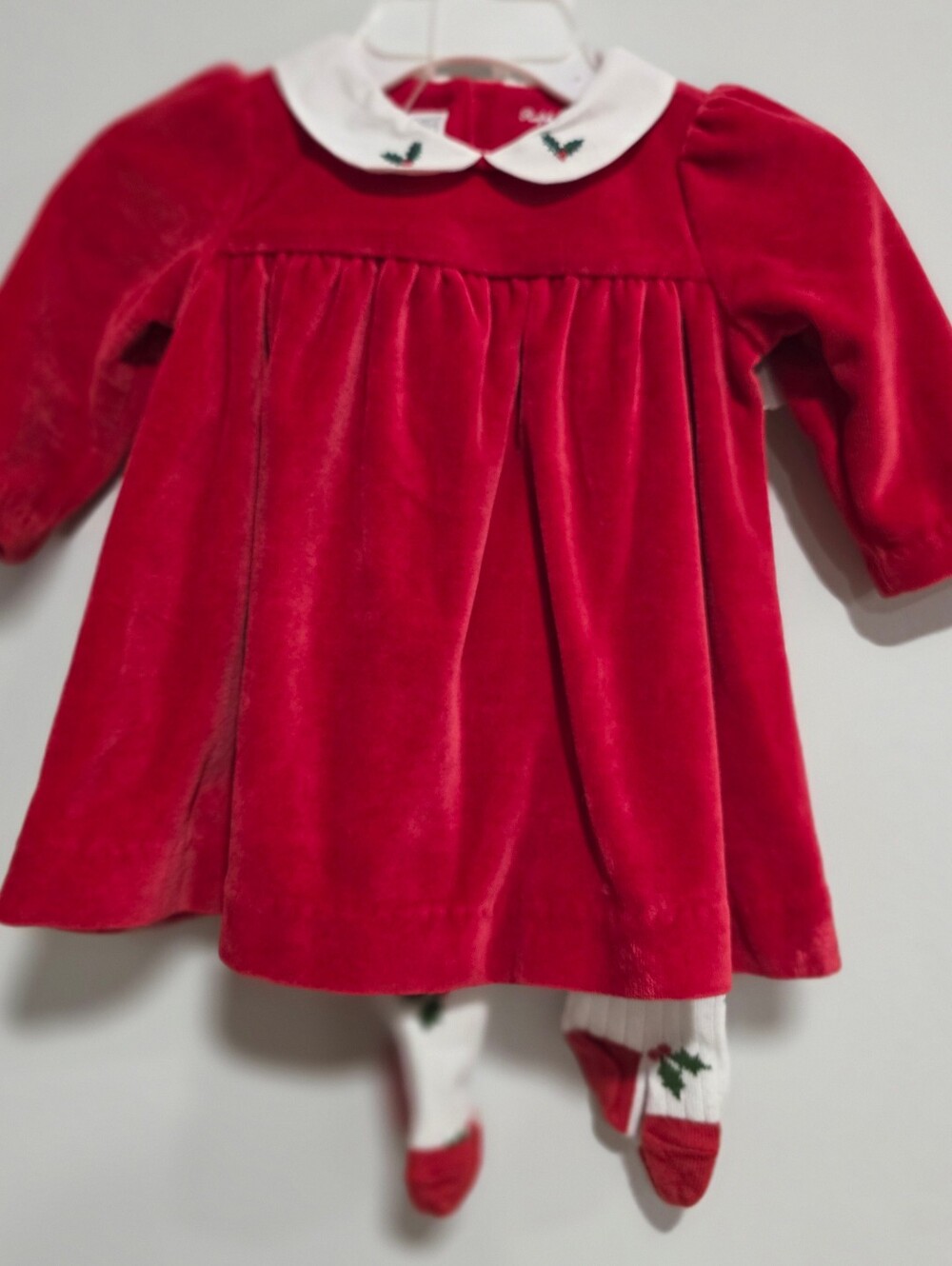 Ralph Lauren Red Velvet Holiday Dress with White Peter Pan Collar